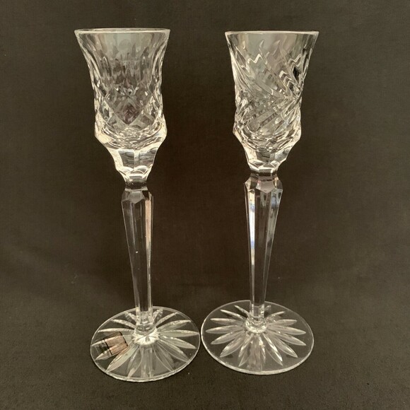 Fifth Avenue Crystal Clear Glass Candle Holders Lot of 2 Pair Hand Cut Full Lead - Picture 1 of 6